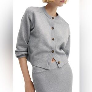 Mango Raglan Sleeve Gray Button-Up Cardigan Knit Sweater S